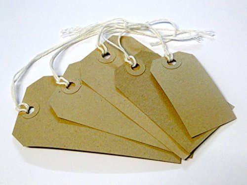 Quality Buff / Brown / Natural 82 x 41mm Strung Tags Price Tags Labels Reinforced Rings Luggage Strong String Retail Gun Ticket Tie On Gift (Pack Of 50)