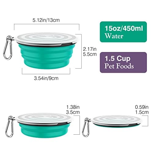 Pawaboo Collapsible Travel Dog Bowls 2 Pack with Lids & Carabiners Silicone — view 4