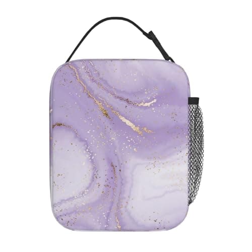 cromcu Lavender Marble Insulated Lunch Box for Women Girls Nature Lovers,Polyester Reusable Cooler Lunchbox Gifts,Purple Texture Leakproof Lunchbag for Work,Picnic,Travel,Hiking,Fishing,Camping — view 5