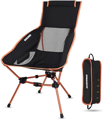 MARCHWAY Lightweight Folding High Back Camping Chair with Head Support, Stable Portable Compact for Outdoor Camp, Travel, Beach, Picnic, Festival, Hiking, Backpacking (Orange)