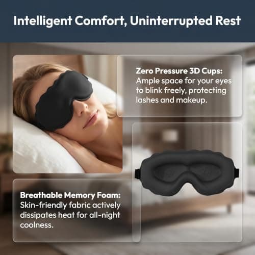 3D Sleep Mask for Women Men, Zero Eye Pressure Contoured Blindfold — view 5