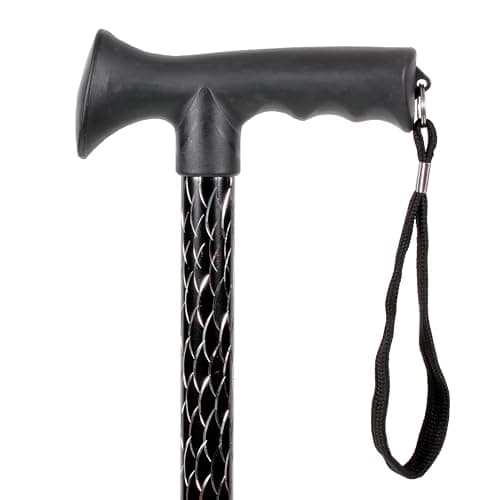 Adjustable Walking Stick Cane with Grip Ergonomic Handle for Men Women (Black Silver)
