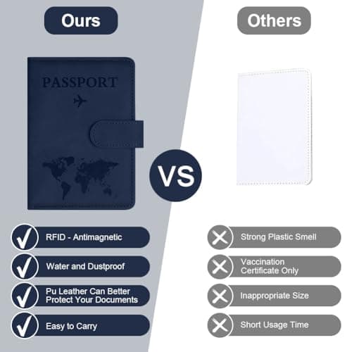 OFFCUP Passport Holder Cover, PU Leather Passport Cover and Luggage Tag Set with RFID Blocking Travel Wallet, Universal Travel Wallet Case Organiser for Money, Boarding Passes, Credit Cards Dark Blue — view 6