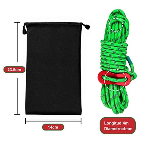 8 Pack Reflective Tent Guy Ropes, Light-Weight Tent Guide Lines Cord with Aluminum Tensioners Adjuster, 13 Feet Green Guy Rope Ideal for Outdoor Camping Hiking Awning Tents — view 2