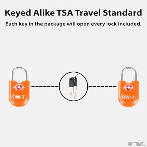 OW-Travel Suitcase Locks with Keys, TSA Approved Luggage Padlocks, Orange 2 — view 3