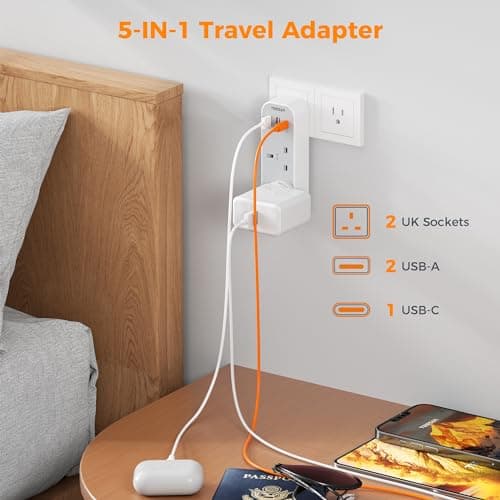 TESSAN UK to US Plug Adaptor, USA Travel Adapter with USB C — view 3