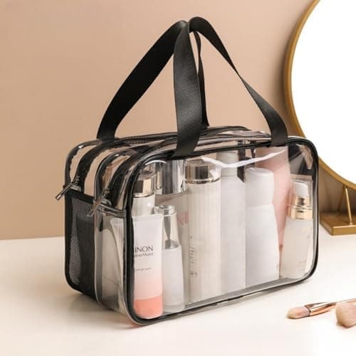 Aucuu Clear Toiletry Bag, Portable Travel Makeup Bag, Wet Dry Separation PVC Wash Bags, Large Capacity Travel Toiletries Case, Waterproof Makeup Bags with Handles, Clear Cosmetic Bag for Women Girls — view 4