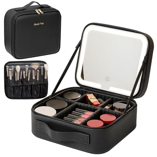 Travel Makeup Bag with LED Mirror, 3 Light Modes Light Up Vanity Case