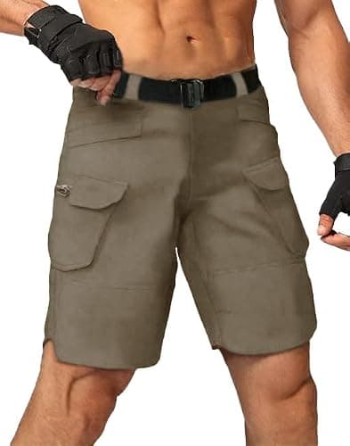 JUSOFTY Cargo Shorts for Men Waterproof Stretch Multi Pockets Quick-Dry Outdoor Running Athletic Mens Cargo Shorts No Belt Khaki — view 6