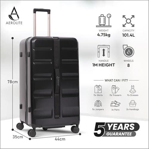 Aerolite Large 101L ABS Hard Shell Trunk Suitcase, 4+1 Wheels, TSA Lock — view 2