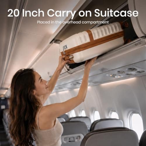 Kono 55x40x20cm Cabin Suitcase 20 Inch Carry On Luggage (Cream/Brown) — view 2