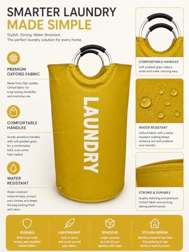 Laundry Basket with Handles – Foldable Laundry Bag (Mustard Gold, XL) — view 2