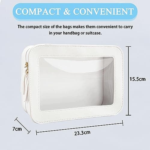 Clear Transparent Toiletry Bag - Waterproof PVC Zippered Cosmetic Wash Bag for Women & Men - Large Vegan Leather (White) — view 5