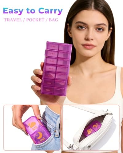 Cisrgo Weekly Pill Organizer 2 Times a Day, 7 Day AM/PM Pill Box, Portable Medication Dispenser with Child-Resistant Latch, BPA-Free, Travel, Office, Pets, Emergency Use (Lavender Purple) — view 6