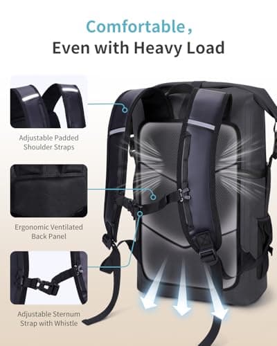 ECOHUB Waterproof Dry Bag Backpack, Roll Top Closure Heavy Duty Waterproof Backpack, Dry Bag Rucksack with IPX8 Waterproof Phone Case for Hiking, Kayaking, Boating, Camping, Fishing, 30L-Black — view 2