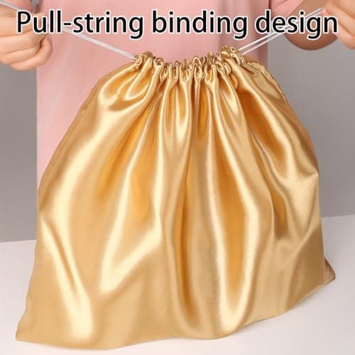 Satin Drawstring Dust‑Proof Storage Bag, Soft Anti‑Scratch Handbag Protective Pouch, Foldable Organizer for Luxury Purse Travel Closet Storage Black — view 5