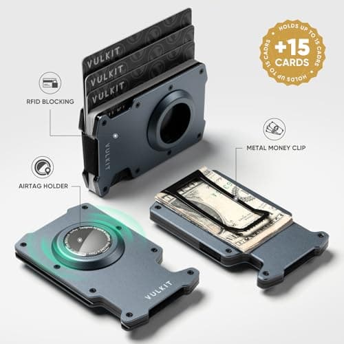 VULKIT Credit Card Holder with Money Clip Slim Aluminum Metal Wallet with Airtag Holder RFID Blocking Card Holder Wallet for Men — view 2