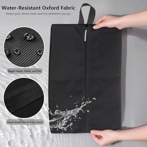 Shoe Bags for Travel, Waterproof Oxford Fabric, Zippered Shoe Storage Organiser with Handle, Lightweight Dustproof Shoe Pouch for Trainers, Gym, 16.5 x 9.8 Inches (Shoe Bag Black-2 Pack) — view 2