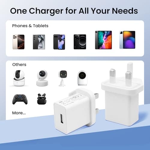 UKCA Certified 4PCS 5V 2A USB Portable Charger, AC DC Adapter Universal Travel USB-A Wall Plug for Phones, Tablets, Bluetooth Speakers, Smart Watches, MP3 Players, Headphones, and More-White — view 5
