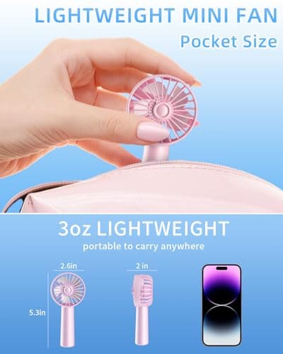 Portable Handheld Fan, Small Personal Hand Fan with 3 Speeds 1800mAh USB Rechargeable, Mini Hand Held Fan for Makeup Eyelash, Travel Gifts for Girls Women Kids — view 4