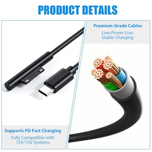 For Surface Connect to USB-C Charging Cable 1.8M 45W 15V/3A Magnetic — view 5