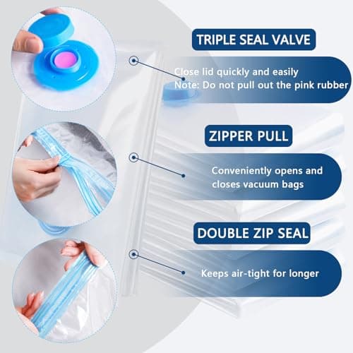 Vacuum Storage Bags - (5 x Large, 5 x Small) Space Saver Sealer Compression Bags, Reusable Vacuum Bags for Storage Clothes, Bedding, Pillows, Travel — view 5
