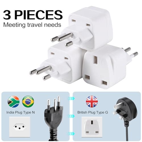 3-Pack UK to BRAZIL Plug Adapters Brazil Power Converter Grounded Universal Travel Adapter 3 Pin Brazil International Type N Plug (White) — view 3