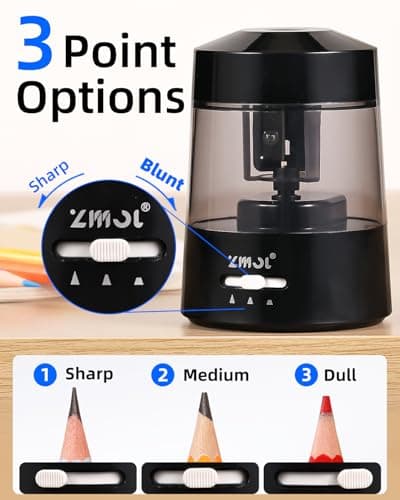 ZMOL Electric Pencil Sharpener for 6-12mm Jumbo Colored&No.2 Pencils Black — view 3