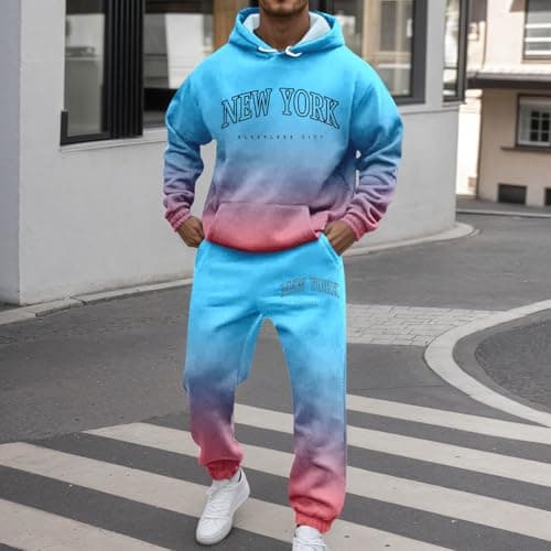 Mens Activewear Travel Hoodie Full Set 2 Piece Sweatsuit, Sweatshirt Suit Track Suits Men's Workout Top & Bottom Sets Tracksuit Jumper Jumpers for Men Uk Tracksuits Sport Sports Sky Blue XL — view 3
