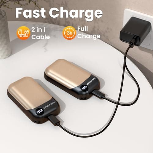 Hand Warmers, 2 Pack Magnetic Electric Handwarmer, 6000mAh USB Hand Warmers Rechargeable, 4 Heat Settings, LED Digital Display, Suitable for Outdoor Indoor - Hunt, Camp, Golf or Gift Giving, Gold — view 4