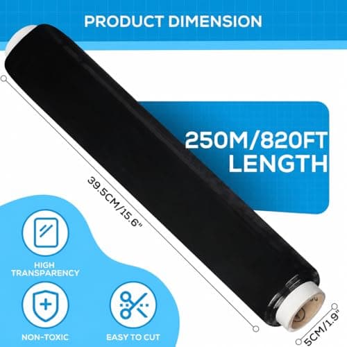 Rainberg Strong Heavy-Duty Stretch Film for Pallet Wrapping, Packaging and Moving for Furniture, Luggage, and Parcels, Water & Moisture Proof Pallet Stretch Shrink Wrap rolls 400mm x 250m (Black, 1) — view 3