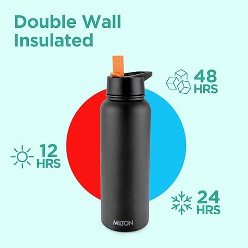 Milton Flask 1 Litre Insulated Water Bottle, 3 Lid with Straw, Flassio — view 2