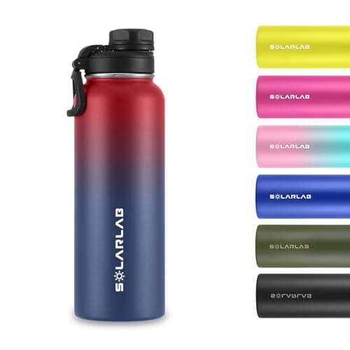 SOLARLAB Insulated Water Bottle 1.2 L Stainless Steel – Thermos Water Bottle – BPA Free – Perfect for Hot Drinks, Cold, Outdoors, Camping (1.2 L, Red+Bu Navy) — view 5
