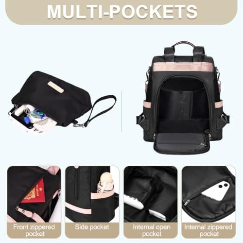 Eshow Backpack Womens Anti Theft with Purse, Ladies Rucksack Fashion, Shoulder Bag Nylon Casual, Small Daypack Handbag for Girls Daily Travel School Work — view 5