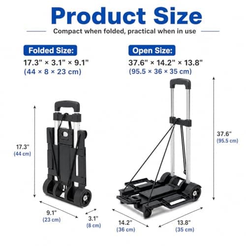 Sack truck 30kgs / 66lbs Aluminum Folding Hand Truck Heavy Duty Multi-Functional Hand Truck Portable Luggage Sack Trolley for Luggage Travel Auto Moving Office Folding trolley Dolly trolley — view 2