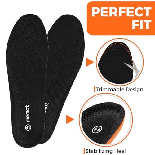 riemot Sport Insoles for Men & Women – Shock-Absorbing Sports Insole for Running, Walking, Cushioned Breathable Shoe Inserts for Hiking, Active Lifestyles Soft Inner Soles, Black, UK 8 — view 4