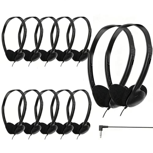Abstru 12 Pack Wired Headphones for Students Bulk On-Ear with 3.5mm Jack