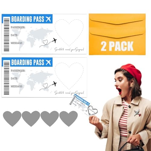 CAMOSE 2pc Romantic Travel Surprise Ticket Scratch Off Envelopes Set - Personalised Flight Ticket & Boarding Pass for Adventure Trip Reveal, Holiday Scratch Card Gift with Ticket Design — view 2