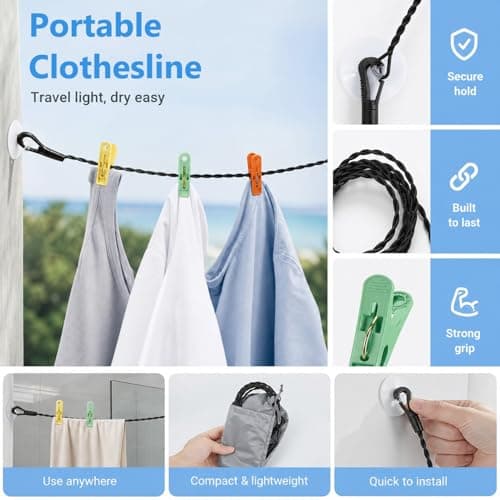 Travel Washing Line, Portable Washing Line, Camping Clothes Line, Extendable Travel Laundry Line — view 3