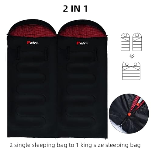 Peirhw XL Sleeping Bags for Adults - Extra Wide Rectangular 3 Season Sleeping Bag with Pillow and Carrying Bag, 300gsm Cotton Waterproof Camping Sleeping Bag for Indoor Outoor Use — view 4