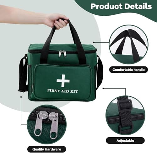 Amagogo Empty First Aid Bag Emergency Medical Bag with Adjustable Shoulder Strap Multipurpose First Aid Kit Travel Multi Pockets Utility Pouch for Traveling Outdoor, Green — view 6
