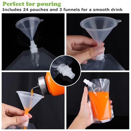 ASelected 24Pcs Drink Pouches for Festivals, Plastic Reusable Hip Flask with Spout Leak Proof Alcohol Juice Liquid Pouches Bags Clear Travel Pouch with Funnel (500 ML, 420 ML, 250 ML) — view 5