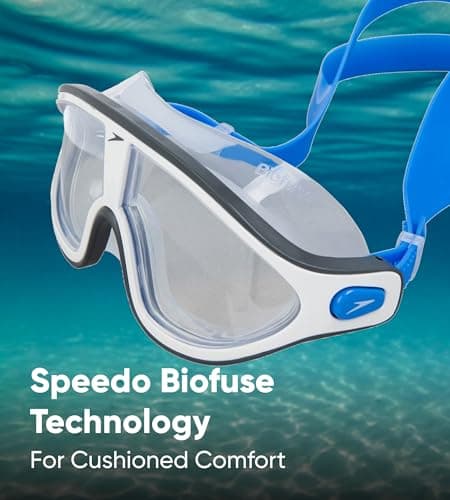 Speedo Unisex-Adult Biofuse Rift Mask Swimming Goggles | Open Water Swim Mask | Anti-fog | Anti-leak Goggles, Bondi Blue/White/Clear, One Size — view 3