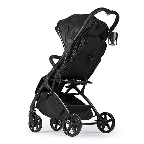Baby Pushchair Stroller– Lightweight Foldable Travel Buggy with 5-Point Harness, Adjustable Seat Back and Oversize Basket Folds with 1 Hand – Smooth Swivel Wheels Rain Cover (Black Leather) — view 3