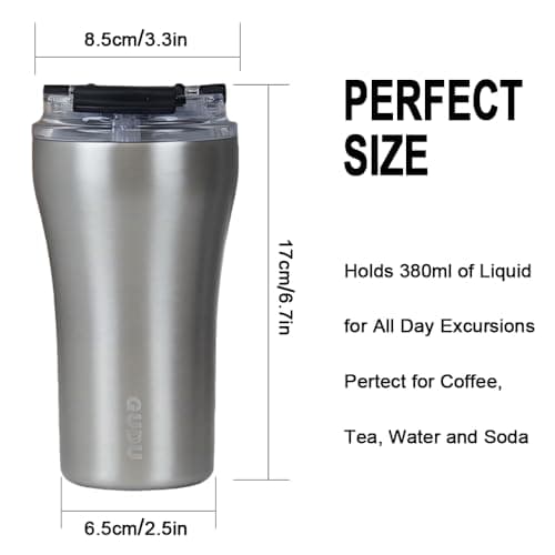 HHZalvyre Insulated Coffee Cup with Leakproof Lid – 380ml Stainless Steel Travel Mug, Vacuum Double-Walled Thermal Tumbler for Hot & Cold Drinks, BPA-Free (Silver) — view 2