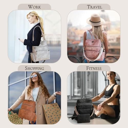 Puwuzixi Women Backpack Anti-Theft Lightweight Waterproof PU Fashion Travel Multipurpose Convertible Purse Shoulder Bag Handbag Backpack — view 4