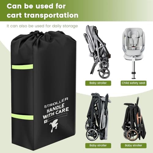 shaojian Stroller Bag for Airplane 114x53x31cm, 300D Oxford Cloth Pram Travel Bag for Airplane, Large Capacity Gate Check Stroller Bags with Hand Straps, Baby Travel Essentials, Black — view 5