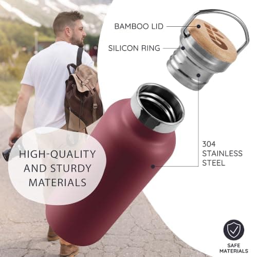 Bambaw Stainless Steel Insulated Water Bottle 500ml, Double-Walled Metal Water Bottles 500ml, Sturdy, Leak-Proof & Lightweight, Easy to Clean & Great for Travel (Red Berry) — view 2