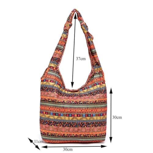 Women Shoulder Bag Red Cotton Portable Lunch Tote for School Travel — view 2
