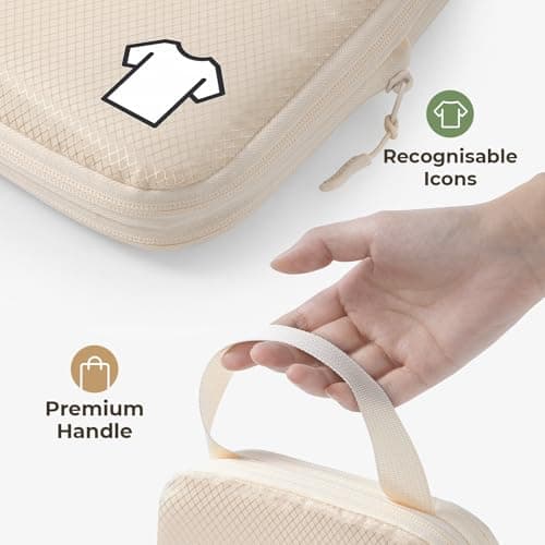 Samfolk Compression Packing Cubes for Suitcases Packing Cubes Compression Set Waterproof Suitcase Organiser Bags for Travel Suitcase Luggage Packing Organizer Bags Travel Essentials Cream 8 set — view 4